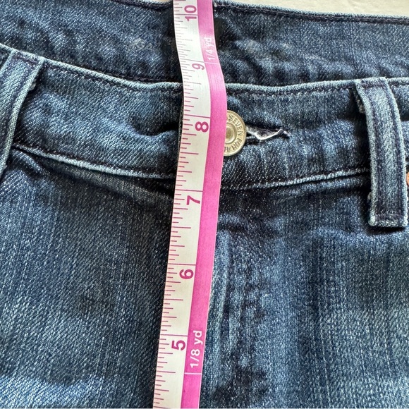 7 For All Mankind Blue Distressed Cutoff Side Slit Denim Jeans Shorts Sz 32 - Picture 10 of 12